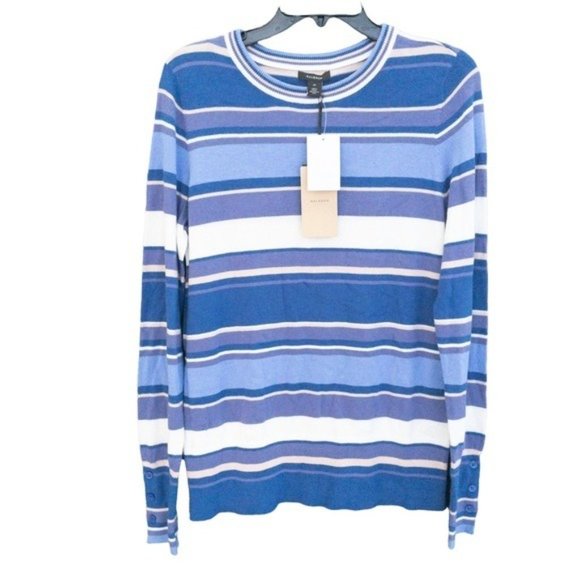 HALOGEN Striped Crewneck Sweater Blue White - Medium - NWT - Picture 2 of 3